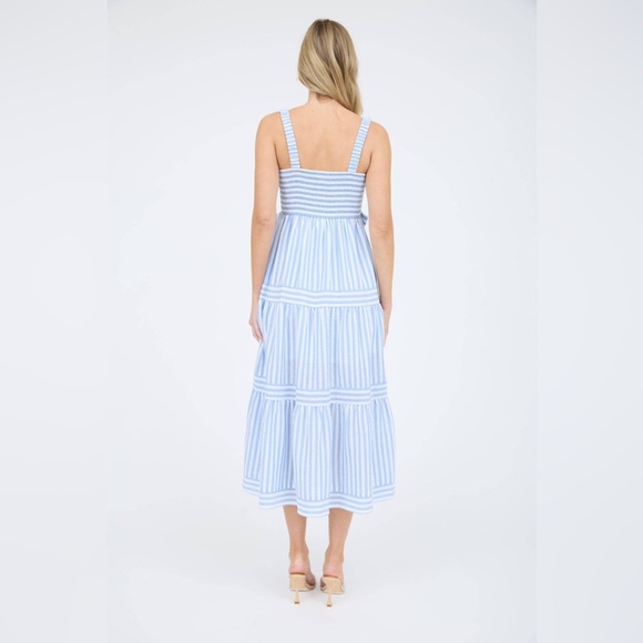 STRIPE TIE DETAIL SLEEVELESS TIERED MIDI DRESS - Picture 2 of 6